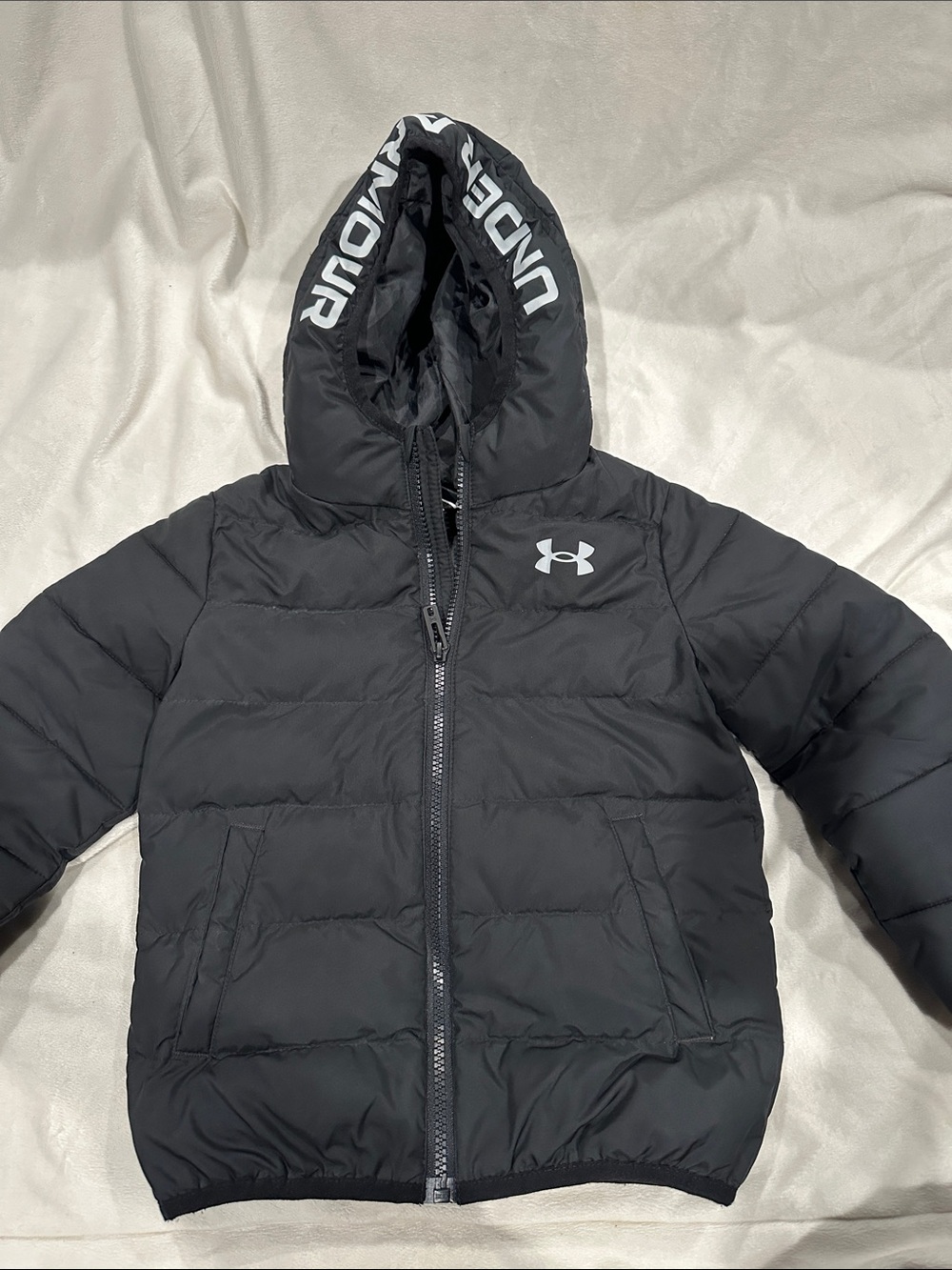 Under Armour Black Hooded Puffer Jacket with Logo